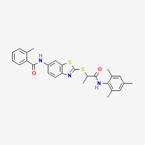 2-methyl-N-[2-({1-oxo-1-[(2,4,6-trimethylphenyl)amino]propan-2-yl}sulfanyl)-1,3-benzothiazol-6-yl]benzamide