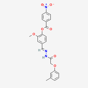 molecular formula C24H21N3O7 B11542627 2-methoxy-4-[(E)-{2-[(3-methylphenoxy)acetyl]hydrazinylidene}methyl]phenyl 4-nitrobenzoate 