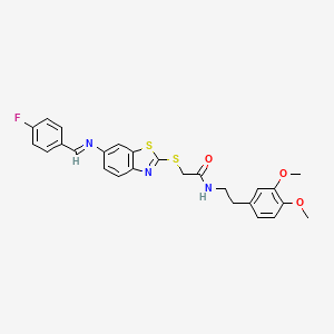 N-[2-(3,4-dimethoxyphenyl)ethyl]-2-[(6-{[(E)-(4-fluorophenyl)methylidene]amino}-1,3-benzothiazol-2-yl)sulfanyl]acetamide