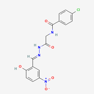 molecular formula C16H13ClN4O5 B11543187 4-chloro-N-{2-[(2E)-2-(2-hydroxy-5-nitrobenzylidene)hydrazino]-2-oxoethyl}benzamide 