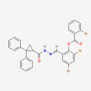 molecular formula C30H21Br3N2O3 B11543203 2,4-dibromo-6-[(E)-{2-[(2,2-diphenylcyclopropyl)carbonyl]hydrazinylidene}methyl]phenyl 2-bromobenzoate 