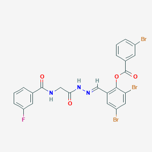 2,4-Dibromo-6-[(E)-({2-[(3-fluorophenyl)formamido]acetamido}imino)methyl]phenyl 3-bromobenzoate