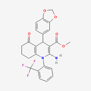 molecular formula C25H21F3N2O5 B11543215 Methyl 2-amino-4-(1,3-benzodioxol-5-yl)-5-oxo-1-[2-(trifluoromethyl)phenyl]-1,4,5,6,7,8-hexahydroquinoline-3-carboxylate 