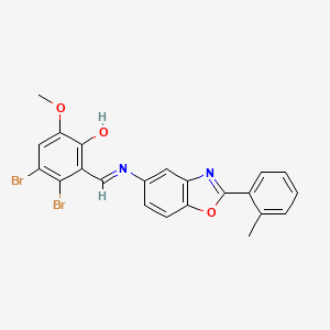 molecular formula C22H16Br2N2O3 B11543224 3,4-dibromo-6-methoxy-2-[(E)-{[2-(2-methylphenyl)-1,3-benzoxazol-5-yl]imino}methyl]phenol 