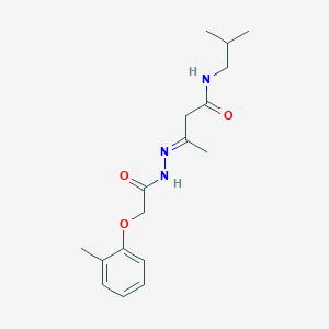 (3E)-3-{2-[(2-methylphenoxy)acetyl]hydrazinylidene}-N-(2-methylpropyl)butanamide