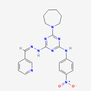 4-(azepan-1-yl)-N-(4-nitrophenyl)-6-[(2Z)-2-(pyridin-3-ylmethylidene)hydrazinyl]-1,3,5-triazin-2-amine