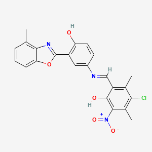 molecular formula C23H18ClN3O5 B11544035 4-chloro-2-[(E)-{[4-hydroxy-3-(4-methyl-1,3-benzoxazol-2-yl)phenyl]imino}methyl]-3,5-dimethyl-6-nitrophenol 