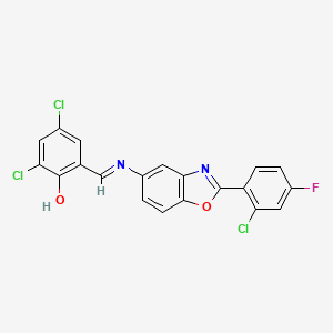 2,4-dichloro-6-[(E)-{[2-(2-chloro-4-fluorophenyl)-1,3-benzoxazol-5-yl]imino}methyl]phenol