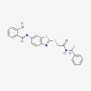 2-[(6-{[(E)-(2-hydroxyphenyl)methylidene]amino}-1,3-benzothiazol-2-yl)sulfanyl]-N-(1-phenylethyl)acetamide