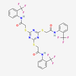 molecular formula C30H21F9N6O3S3 B11544415 2-({4,6-Bis[({[2-(trifluoromethyl)phenyl]carbamoyl}methyl)sulfanyl]-1,3,5-triazin-2-YL}sulfanyl)-N-[2-(trifluoromethyl)phenyl]acetamide 