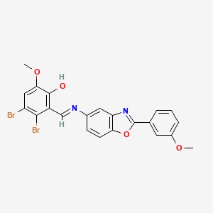 molecular formula C22H16Br2N2O4 B11544418 3,4-dibromo-6-methoxy-2-[(E)-{[2-(3-methoxyphenyl)-1,3-benzoxazol-5-yl]imino}methyl]phenol 