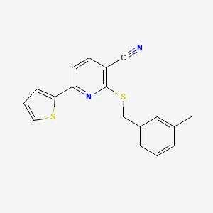 molecular formula C18H14N2S2 B11544474 2-[(3-Methylbenzyl)sulfanyl]-6-(thiophen-2-yl)pyridine-3-carbonitrile 