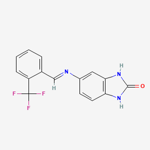 5-({(E)-[2-(trifluoromethyl)phenyl]methylidene}amino)-1,3-dihydro-2H-benzimidazol-2-one