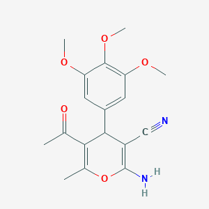 molecular formula C18H20N2O5 B11544642 5-acetyl-2-amino-6-methyl-4-(3,4,5-trimethoxyphenyl)-4H-pyran-3-carbonitrile 