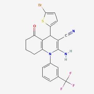 molecular formula C21H15BrF3N3OS B11544689 2-Amino-4-(5-bromothiophen-2-yl)-5-oxo-1-[3-(trifluoromethyl)phenyl]-1,4,5,6,7,8-hexahydroquinoline-3-carbonitrile 