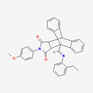 molecular formula C34H28N2O3 B11544708 1-{(E)-[(2-ethylphenyl)imino]methyl}-17-(4-methoxyphenyl)-17-azapentacyclo[6.6.5.0~2,7~.0~9,14~.0~15,19~]nonadeca-2,4,6,9,11,13-hexaene-16,18-dione (non-preferred name) 