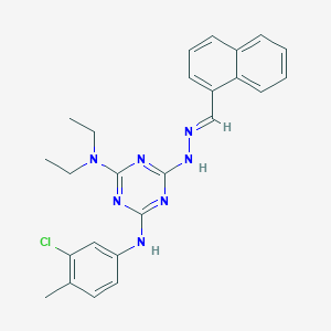 molecular formula C25H26ClN7 B11544738 N'-(3-chloro-4-methylphenyl)-N,N-diethyl-6-[(2E)-2-(naphthalen-1-ylmethylidene)hydrazinyl]-1,3,5-triazine-2,4-diamine 