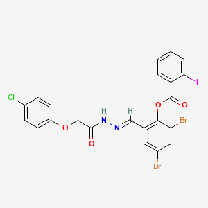 2,4-dibromo-6-[(E)-{2-[(4-chlorophenoxy)acetyl]hydrazinylidene}methyl]phenyl 2-iodobenzoate