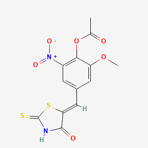 2-methoxy-6-nitro-4-[(Z)-(4-oxo-2-thioxo-1,3-thiazolidin-5-ylidene)methyl]phenyl acetate