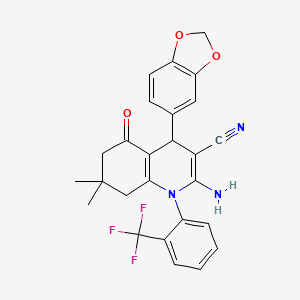 molecular formula C26H22F3N3O3 B11544861 2-Amino-4-(1,3-benzodioxol-5-yl)-7,7-dimethyl-5-oxo-1-[2-(trifluoromethyl)phenyl]-1,4,5,6,7,8-hexahydro-3-quinolinecarbonitrile CAS No. 311774-17-1