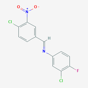 molecular formula C13H7Cl2FN2O2 B11544946 3-chloro-N-[(E)-(4-chloro-3-nitrophenyl)methylidene]-4-fluoroaniline 