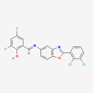 molecular formula C20H10Cl2I2N2O2 B11544978 2-[(E)-{[2-(2,3-dichlorophenyl)-1,3-benzoxazol-5-yl]imino}methyl]-4,6-diiodophenol 