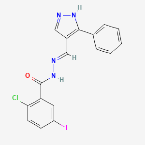 molecular formula C17H12ClIN4O B11544984 2-chloro-5-iodo-N'-[(E)-(3-phenyl-1H-pyrazol-4-yl)methylidene]benzohydrazide 