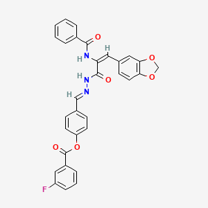 4-[(E)-(2-{(2E)-3-(1,3-benzodioxol-5-yl)-2-[(phenylcarbonyl)amino]prop-2-enoyl}hydrazinylidene)methyl]phenyl 3-fluorobenzoate