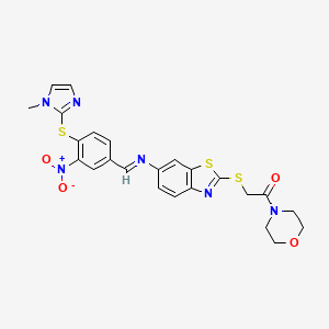 2-[(6-{[(E)-{4-[(1-methyl-1H-imidazol-2-yl)sulfanyl]-3-nitrophenyl}methylidene]amino}-1,3-benzothiazol-2-yl)sulfanyl]-1-(morpholin-4-yl)ethanone