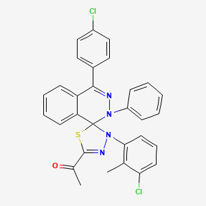 molecular formula C30H22Cl2N4OS B11545471 1-(3'-(3-Chloro-2-methylphenyl)-4-(4-chlorophenyl)-2-phenyl-2H,3'H-spiro[phthalazine-1,2'-[1,3,4]thiadiazol]-5'-yl)ethanone 