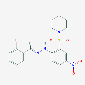 1-({2-[(2E)-2-(2-fluorobenzylidene)hydrazinyl]-5-nitrophenyl}sulfonyl)piperidine