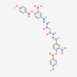 molecular formula C33H26N6O12 B11545533 4-[(E)-[(2-{N'-[(E)-[4-(4-Methoxybenzoyloxy)-3-nitrophenyl]methylidene]hydrazinecarbonyl}acetamido)imino]methyl]-2-nitrophenyl 4-methoxybenzoate 