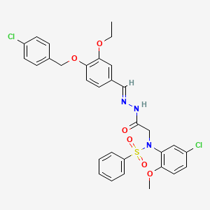 N-{2-[(2E)-2-{4-[(4-chlorobenzyl)oxy]-3-ethoxybenzylidene}hydrazinyl]-2-oxoethyl}-N-(5-chloro-2-methoxyphenyl)benzenesulfonamide (non-preferred name)