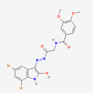 molecular formula C19H16Br2N4O5 B11545772 (E)-N-(2-(2-(5,7-dibromo-2-oxoindolin-3-ylidene)hydrazinyl)-2-oxoethyl)-3,4-dimethoxybenzamide 