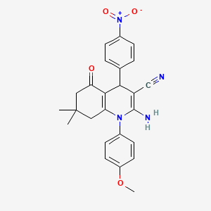 molecular formula C25H24N4O4 B11545800 2-Amino-1-(4-methoxyphenyl)-7,7-dimethyl-4-(4-nitrophenyl)-5-oxo-1,4,5,6,7,8-hexahydroquinoline-3-carbonitrile 