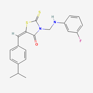 molecular formula C20H19FN2OS2 B11545833 (5E)-3-{[(3-fluorophenyl)amino]methyl}-5-[4-(propan-2-yl)benzylidene]-2-thioxo-1,3-thiazolidin-4-one 