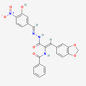 molecular formula C24H18N4O7 B11545851 N-{(1Z)-1-(1,3-benzodioxol-5-yl)-3-[(2E)-2-(3-hydroxy-4-nitrobenzylidene)hydrazinyl]-3-oxoprop-1-en-2-yl}benzamide 