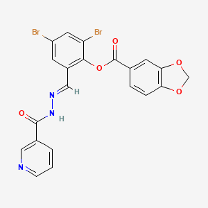 2,4-dibromo-6-{[(E)-2-(3-pyridylcarbonyl)hydrazono]methyl}phenyl 1,3-benzodioxole-5-carboxylate