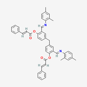 molecular formula C49H42N2O4 B11545919 2-{(E)-[(2,4-dimethylphenyl)imino]methyl}-4-(3-{(Z)-[(2,4-dimethylphenyl)imino]methyl}-4-{[(2E)-3-phenylprop-2-enoyl]oxy}benzyl)phenyl (2E)-3-phenylprop-2-enoate 