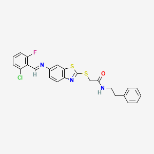 2-[(6-{[(E)-(2-chloro-6-fluorophenyl)methylidene]amino}-1,3-benzothiazol-2-yl)sulfanyl]-N-(2-phenylethyl)acetamide