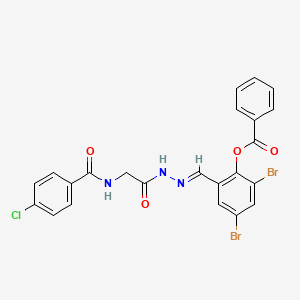 2,4-Dibromo-6-[(E)-({2-[(4-chlorophenyl)formamido]acetamido}imino)methyl]phenyl benzoate