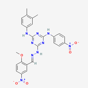 N-(3,4-dimethylphenyl)-6-[(2E)-2-(2-methoxy-5-nitrobenzylidene)hydrazinyl]-N'-(4-nitrophenyl)-1,3,5-triazine-2,4-diamine