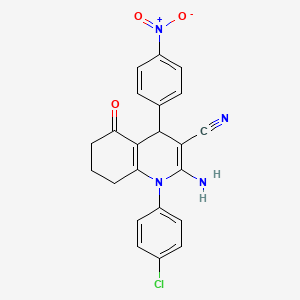 molecular formula C22H17ClN4O3 B11546079 2-Amino-1-(4-chlorophenyl)-4-(4-nitrophenyl)-5-oxo-1,4,5,6,7,8-hexahydroquinoline-3-carbonitrile CAS No. 311334-28-8