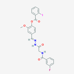 4-{(E)-[2-({[(3-fluorophenyl)carbonyl]amino}acetyl)hydrazinylidene]methyl}-2-methoxyphenyl 2-iodobenzoate (non-preferred name)