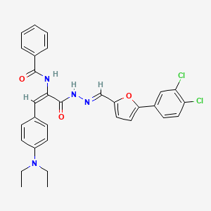 N-{(1E)-3-[(2E)-2-{[5-(3,4-dichlorophenyl)furan-2-yl]methylidene}hydrazinyl]-1-[4-(diethylamino)phenyl]-3-oxoprop-1-en-2-yl}benzamide