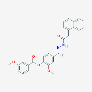 molecular formula C28H24N2O5 B11546940 2-methoxy-4-{(E)-[2-(naphthalen-1-ylacetyl)hydrazinylidene]methyl}phenyl 3-methoxybenzoate 