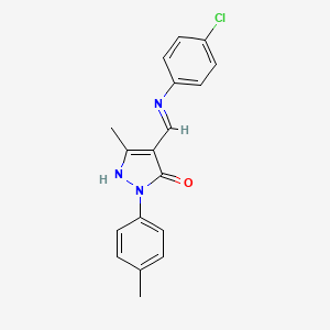 molecular formula C18H16ClN3O B11547096 4-{[(4-chlorophenyl)amino]methylidene}-5-methyl-2-(4-methylphenyl)-2,4-dihydro-3H-pyrazol-3-one 