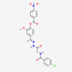 molecular formula C24H19ClN4O7 B11547230 4-[(E)-({2-[(4-Chlorophenyl)formamido]acetamido}imino)methyl]-2-methoxyphenyl 4-nitrobenzoate 