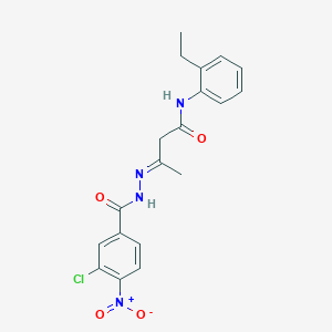 molecular formula C19H19ClN4O4 B11547250 (3E)-3-{[(3-Chloro-4-nitrophenyl)formamido]imino}-N-(2-ethylphenyl)butanamide 