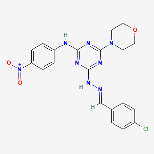 molecular formula C20H19ClN8O3 B11547309 4-[(2E)-2-(4-chlorobenzylidene)hydrazinyl]-6-(morpholin-4-yl)-N-(4-nitrophenyl)-1,3,5-triazin-2-amine 